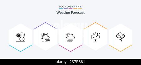 Weather 25 Line icon pack including weather. cloud. cloud. weather. forecast Stock Vector