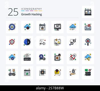 Hacking 25 Line Filled icon pack including warn. secured. storage. code. hacker Stock Vector