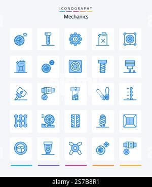 Creative Mechanics 25 Blue icon pack  Such As wheel. oil. fuel. fuel. fan Stock Vector