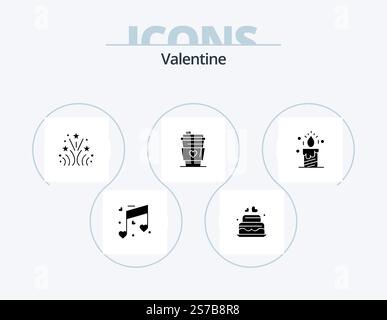 Valentine Glyph Icon Pack 5 Icon Design. firework. love. cake. day. valentine Stock Vector