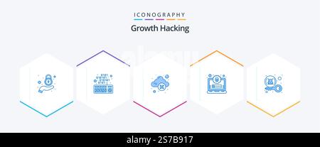 Hacking 25 Blue icon pack including hacker. secure. cloud. profile. account Stock Vector