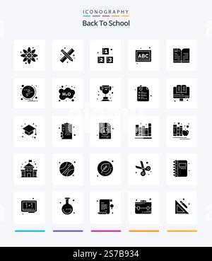 Creative Back To School 25 Glyph Solid Black icon pack  Such As world. note. abc. education. back to school Stock Vector