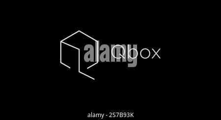 A simple and refined geometric logo featuring a cube-inspired design with 'Qbox' text, presented in a clean monochromatic black background. Stock Vector
