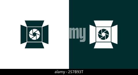 Abstract design featuring a teal and white background with a camera shutter motif, suitable for photography, design, and creativity concepts. Ideal fo Stock Vector