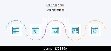 User Interface Blue 5 Icon Pack Including interface. app. user. interface Stock Vector