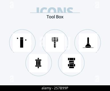 Tools Glyph Icon Pack 5 Icon Design. . toilet. wand. plunger. peeler Stock Vector
