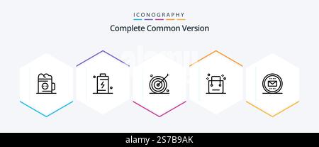 Complete Common Version 25 Line icon pack including ecommerce. bag. charging. target. goal Stock Vector