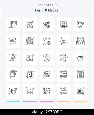 Creative Health And Medical 25 OutLine icon pack  Such As tooth. care. healthcare. virus. bacteria Stock Vector