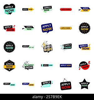Promote Your Opportunities in Style with Our Pack of 25 Apply Now Banners Stock Vector