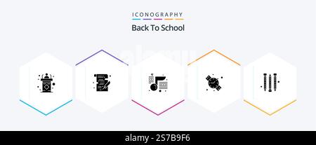 Back To School 25 Glyph icon pack including school supplies. hand watch. write. watch. school Stock Vector