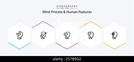 Mind Process And Human Features 25 Line icon pack including mind. feature. chart. human. Stock Vector