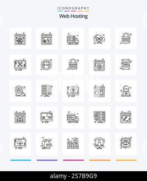 Creative Web Hosting 25 OutLine icon pack  Such As internet. domain. internet. web. browser Stock Vector