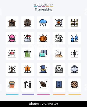 Creative Thanks Giving 25 Line FIlled icon pack  Such As sports. game. pumpkin pie. football. rainy Stock Vector