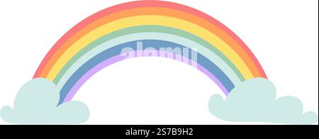 Colorful rainbow arching over stylized clouds creating a cheerful and dreamy atmosphere, ideal for children s illustrations, fantasy designs, or weath Stock Vector