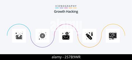 Hacking Glyph 5 Icon Pack Including bug. ddos. forward. bomb. usb Stock Vector
