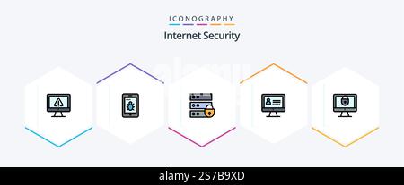 Internet Security 25 FilledLine icon pack including lock. computer. device. security. computer Stock Vector