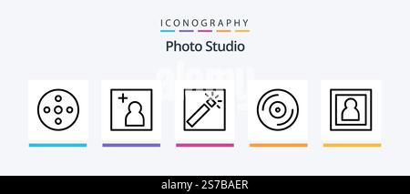 Photo Studio Line 5 Icon Pack Including player. media player. photo. media. tool. Creative Icons Design Stock Vector