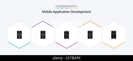 Mobile Application Development 25 Glyph icon pack including application. mobile application. application. mobile. sent Stock Vector