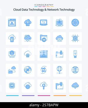 Creative Cloud Data Technology And Network Technology 25 Blue icon pack  Such As computing. media. computer. social. share Stock Vector