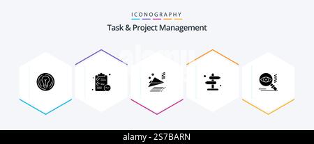 Task And Project Management 25 Glyph icon pack including direction . clipboard . plane. airplane Stock Vector