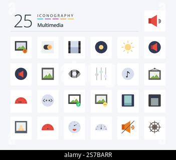 Multimedia 25 Flat Color icon pack including eye. photo. video. image. speaker Stock Vector
