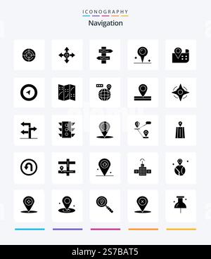 Creative Navigation 25 Glyph Solid Black icon pack  Such As world. navigation. index. map. location Stock Vector