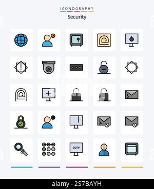 Creative Security 25 Line FIlled icon pack  Such As password. lock. money. reader. fingerprint Stock Vector