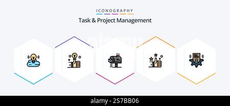 Task And Project Management 25 FilledLine icon pack including profile. setting. box. like. favorites Stock Vector