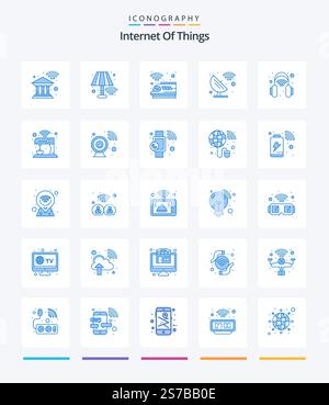 Creative Internet Of Things 25 Blue icon pack  Such As smart. science. internet. satellite dish. transport Stock Vector