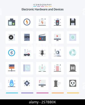 Creative Devices 25 Flat icon pack  Such As storage. outline. power. memory. level Stock Vector