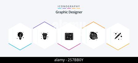Graphic Designer 25 Glyph icon pack including color picker. sketch. designer. key. web setting Stock Vector