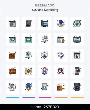 Creative Seo 25 Line FIlled icon pack  Such As gallery. quality. online. premium. hands Stock Vector