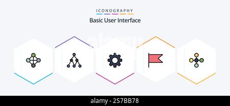 Basic 25 FilledLine icon pack including . network. set. link. mark Stock Vector