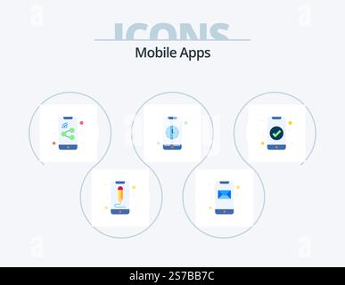 Mobile Apps Flat Icon Pack 5 Icon Design. check. interface. email. interaction. alarm Stock Vector