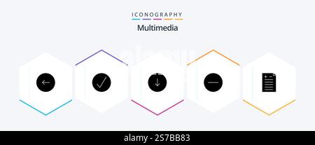 Multimedia 25 Glyph icon pack including comparison. media player. multimedia. media. downloads Stock Vector