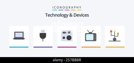 Devices Flat 5 Icon Pack Including devices. watch. cooking. tv. products. Creative Icons Design Stock Vector