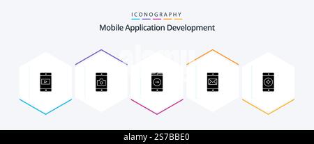 Mobile Application Development 25 Glyph icon pack including mobile. mail. application. mobile application. application Stock Vector