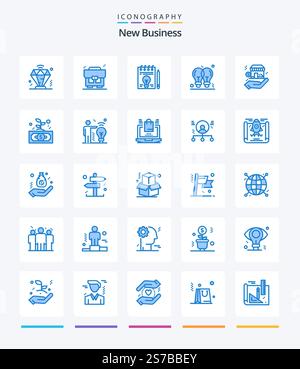 Creative New Business 25 Blue icon pack  Such As shop. business. bulb. business. light Stock Vector