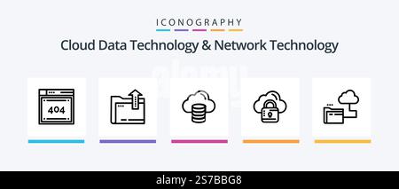 Cloud Data Technology And Network Technology Line 5 Icon Pack Including wifi . error. globe . codiing.  file. Creative Icons Design Stock Vector