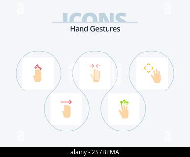 Hand Gestures Flat Icon Pack 5 Icon Design. zoom in. pinch. touch. gesture. down Stock Vector