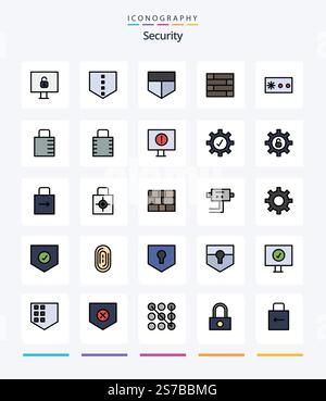 Creative Security 25 Line FIlled icon pack  Such As warning. computer. password. security. lock pad Stock Vector