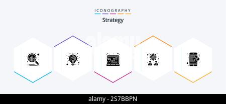 Strategy 25 Glyph icon pack including business. creative. chart. teamwork. management Stock Vector