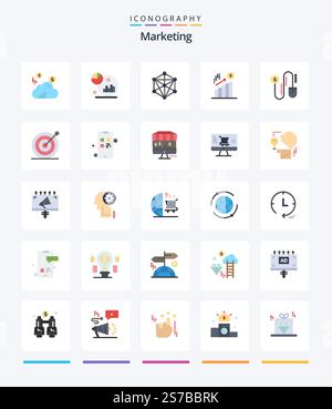 Creative Marketing 25 Flat icon pack  Such As marketing. mouse. language. dollar. finance Stock Vector