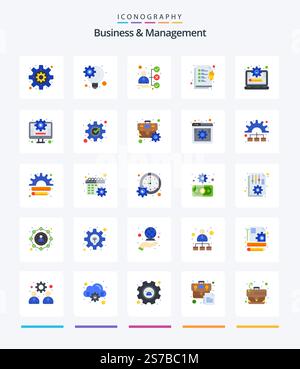 Creative Business And Management 25 Flat icon pack  Such As business. management system. portfolio. management. tasks Stock Vector