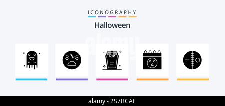Halloween Glyph 5 Icon Pack Including costume. halloween. zombie. calendar. funeral. Creative Icons Design Stock Vector