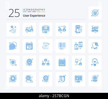 User Experience 25 Blue Color icon pack including analyze. user. computer. testing. design Stock Vector