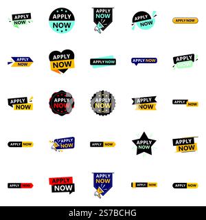 Promote Your Opportunities in Style with Our Pack of 25 Apply Now Banners Stock Vector