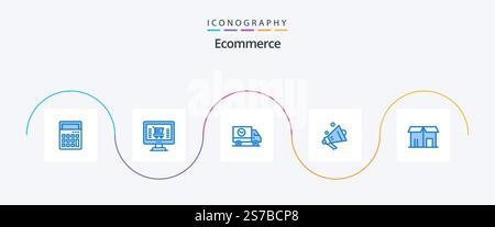 Ecommerce Blue 5 Icon Pack Including market. shopping. buy. ecommerce. truck Stock Vector