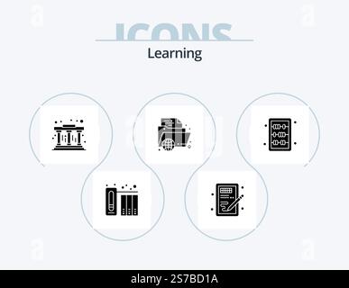 Learning Glyph Icon Pack 5 Icon Design. abacus. learning. learning. folder. e-learning Stock Vector