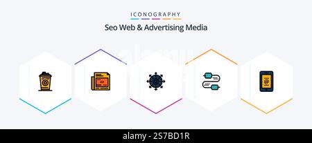 Seo Web And Advertising Media 25 FilledLine icon pack including mail. capacitors. target. joint. cable Stock Vector